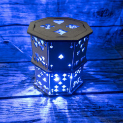 Lampe Cartes Bois Brut + LED Couleur