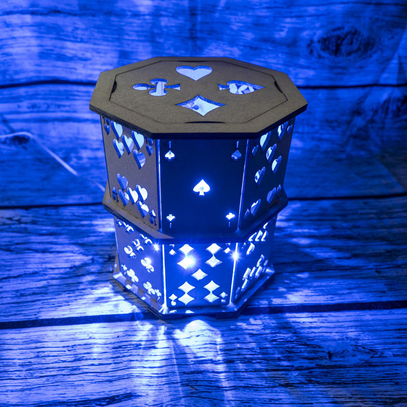 Lampe Cartes Bois Brut + LED Couleur